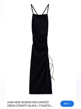 Zara Black Midi Dress with Side Tie Detail